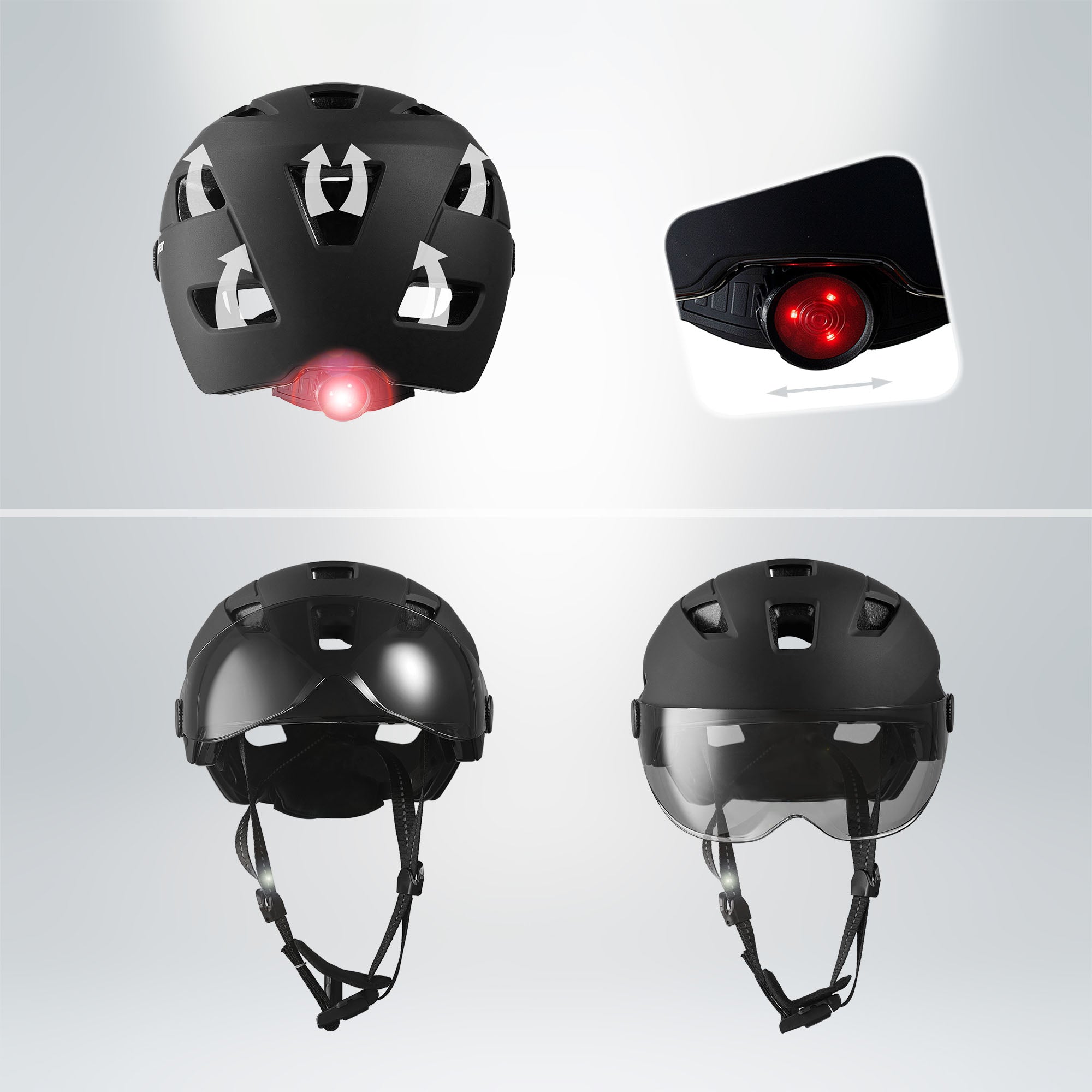 Casco de bicicleta OAK E-Bike con visera UV, luces LED, correas reflectantes y hebilla Fidlock