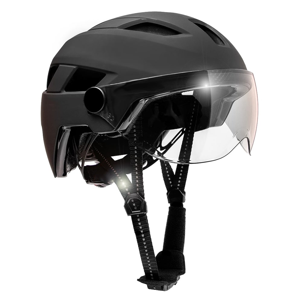 Casco de bicicleta OAK E-Bike con visera UV, luces LED, correas reflectantes y hebilla Fidlock