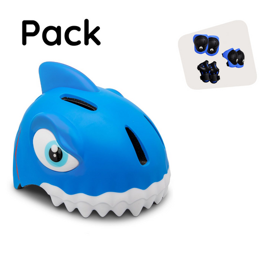 Paquete de productos: Casco de bicicleta y equipo de protección para niños Blue Shark 