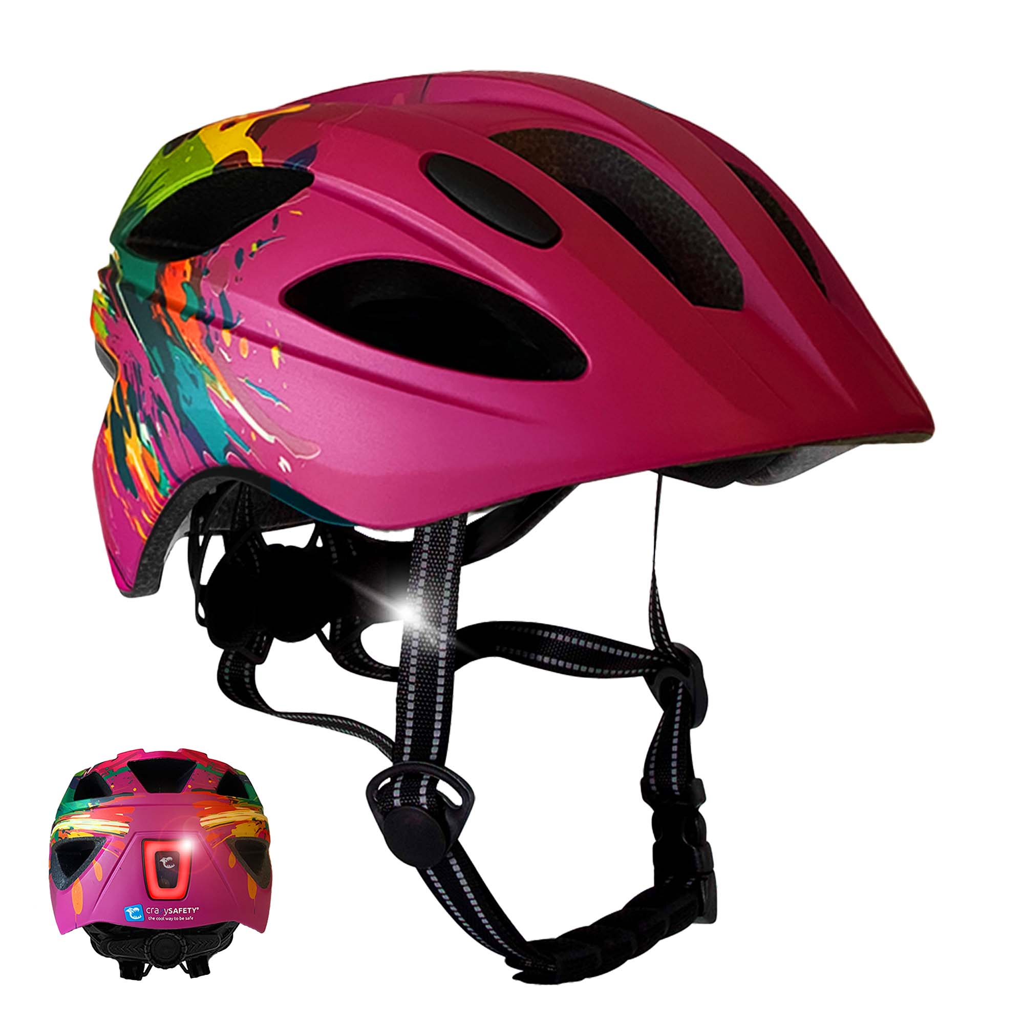 Crazy Safety Bicycle helmet Pink Splash / M (54-58cm) Wild Brush children's helmet with light