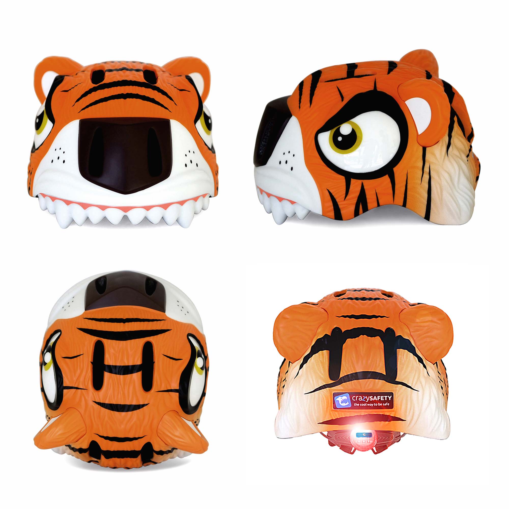 Crazy Safety Bicycle helmet Product bundle: Orange Tiger Bicycle Helmet, Lock and Tiger Bell for Children