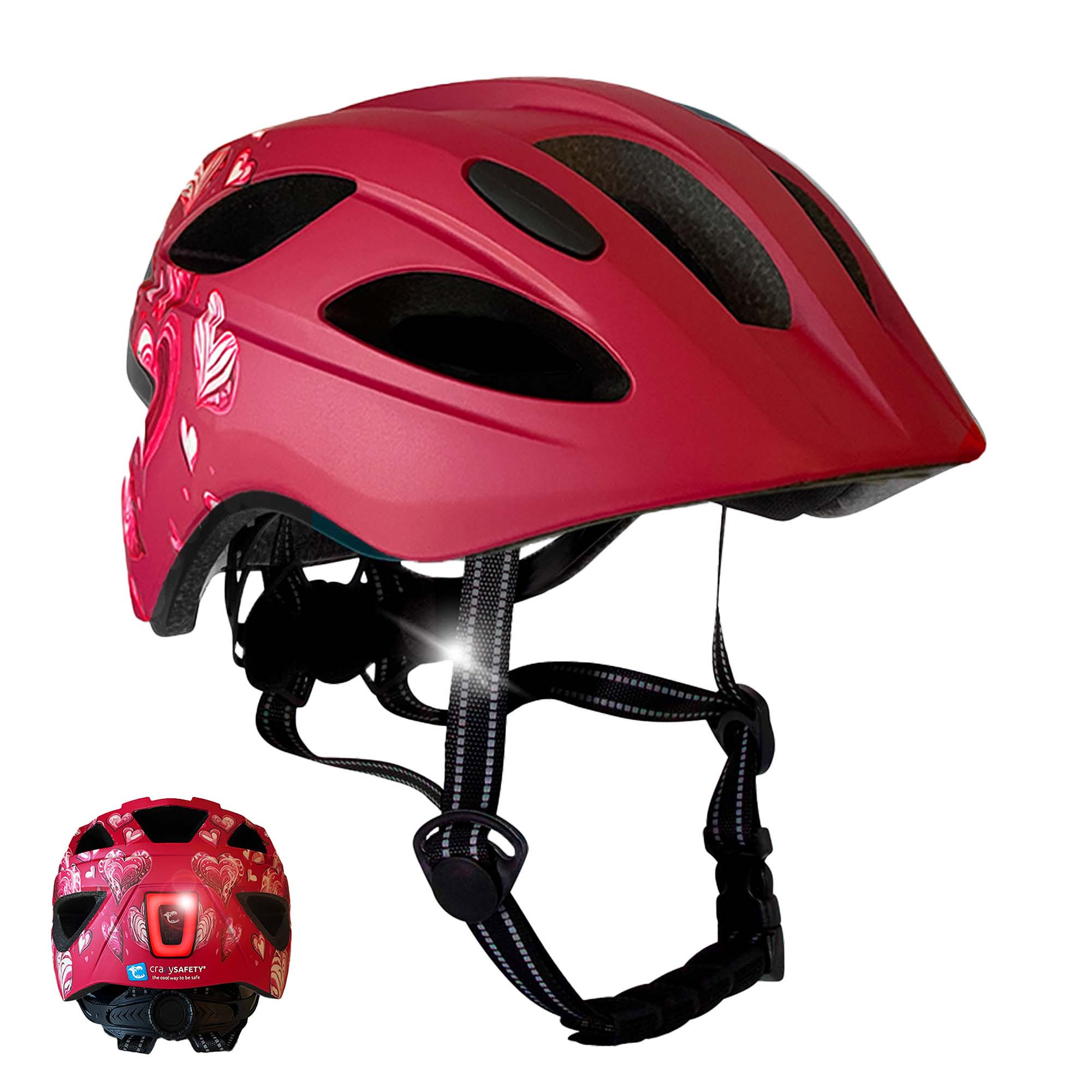 Crazy Safety Bicycle helmet Red Heart / M (54-58cm) Heartbeat Stripes children's helmet with light