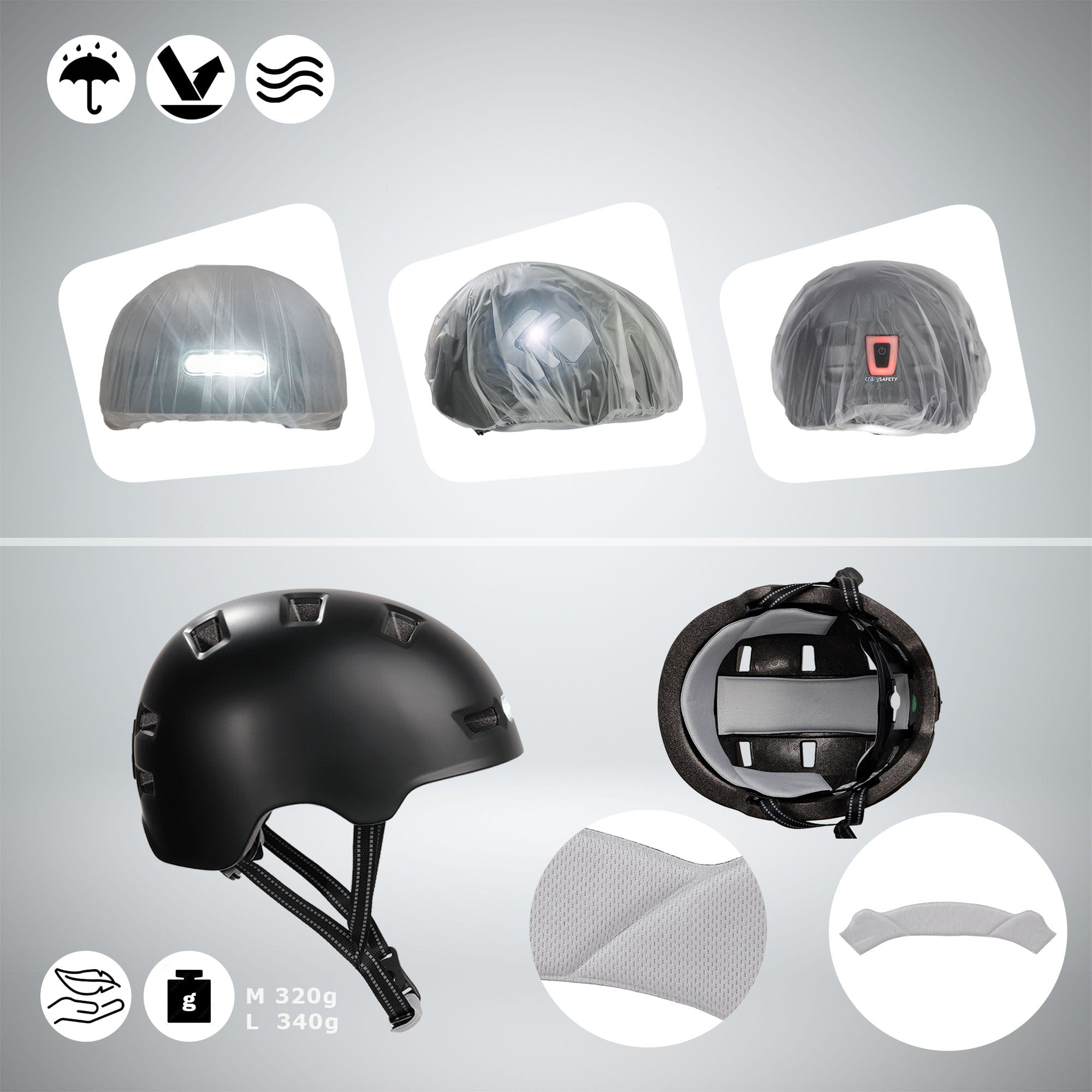 Crazy Safety Bicycle helmet Vertigo urban bicycle helmet with front and rear lights